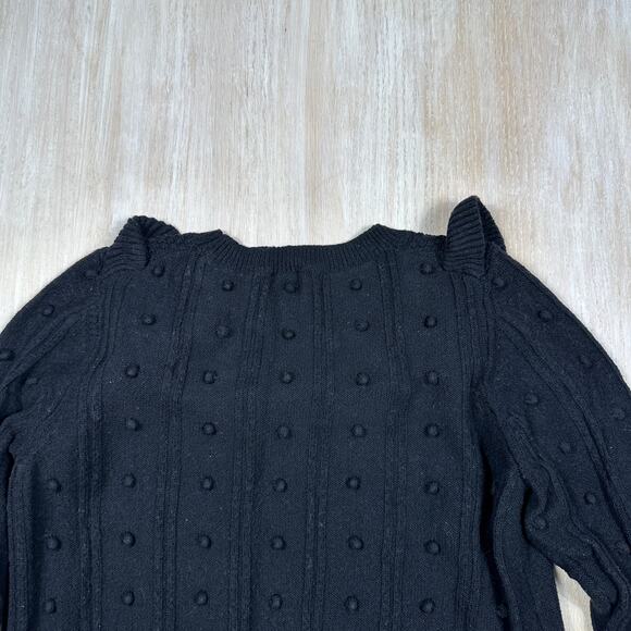 Kate Spade Black Poppy Rose Embroidered Bobble Detail Bell Cuff Sweater Medium - Picture 12 of 13